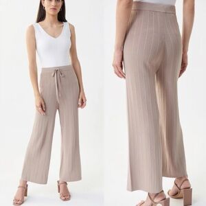 Joseph Ribkoff Wide Leg Pleated Tan Pull On Cropped Pant High Rise Size Small